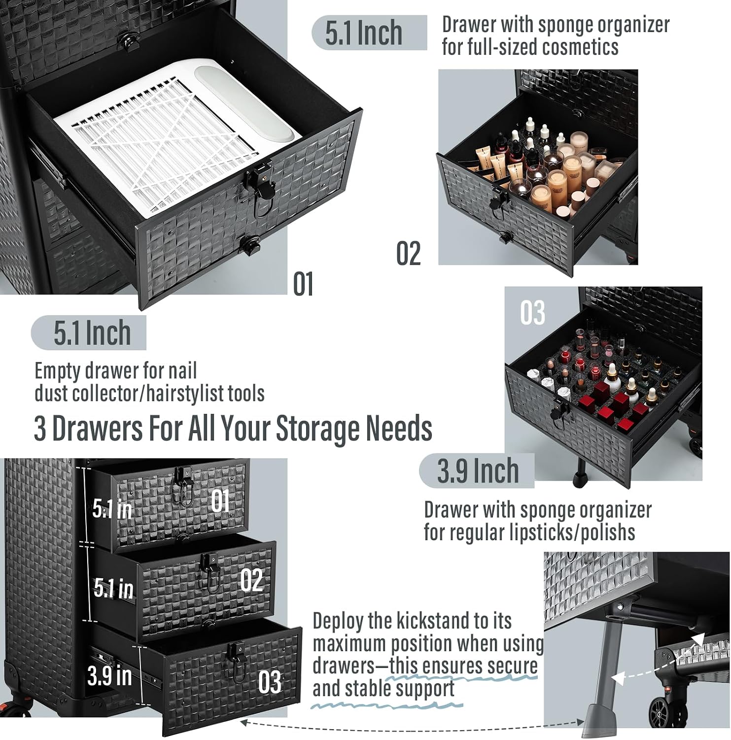 Rolling Salon Cart with 3 Draw - Makeup ulasan dan harga