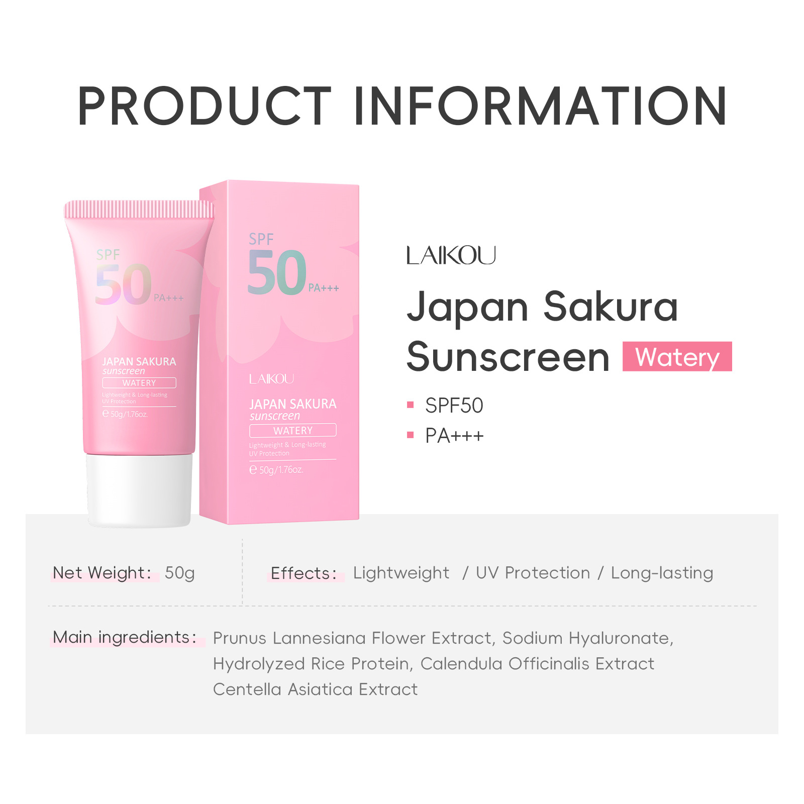 LAIKOU Sakura SPF50 PA+++ Faci - Spf 50 Waterproof Sunscreen ulasan dan harga